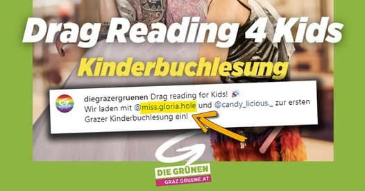 Grüne Graz: Drag-Queen mit perversem Porno-Namen soll Kindern vorlesen!