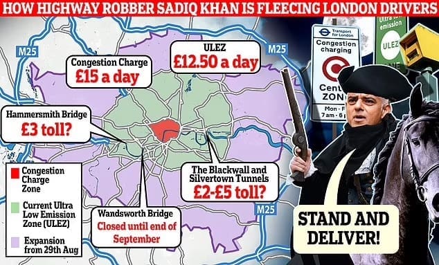 sadiq-khan,-der-‚strassenraeuber‘,-monetarisiert-jede-strasse-in-london:-von-12,50-ulez-bis-zur-15-staugebuehr,-tunnel-maut-und-strafen